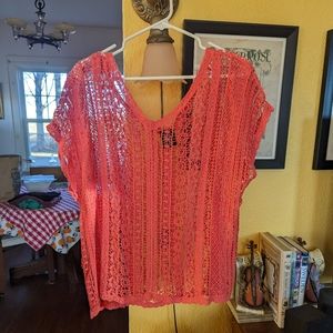 Bobeau coral crocheted top